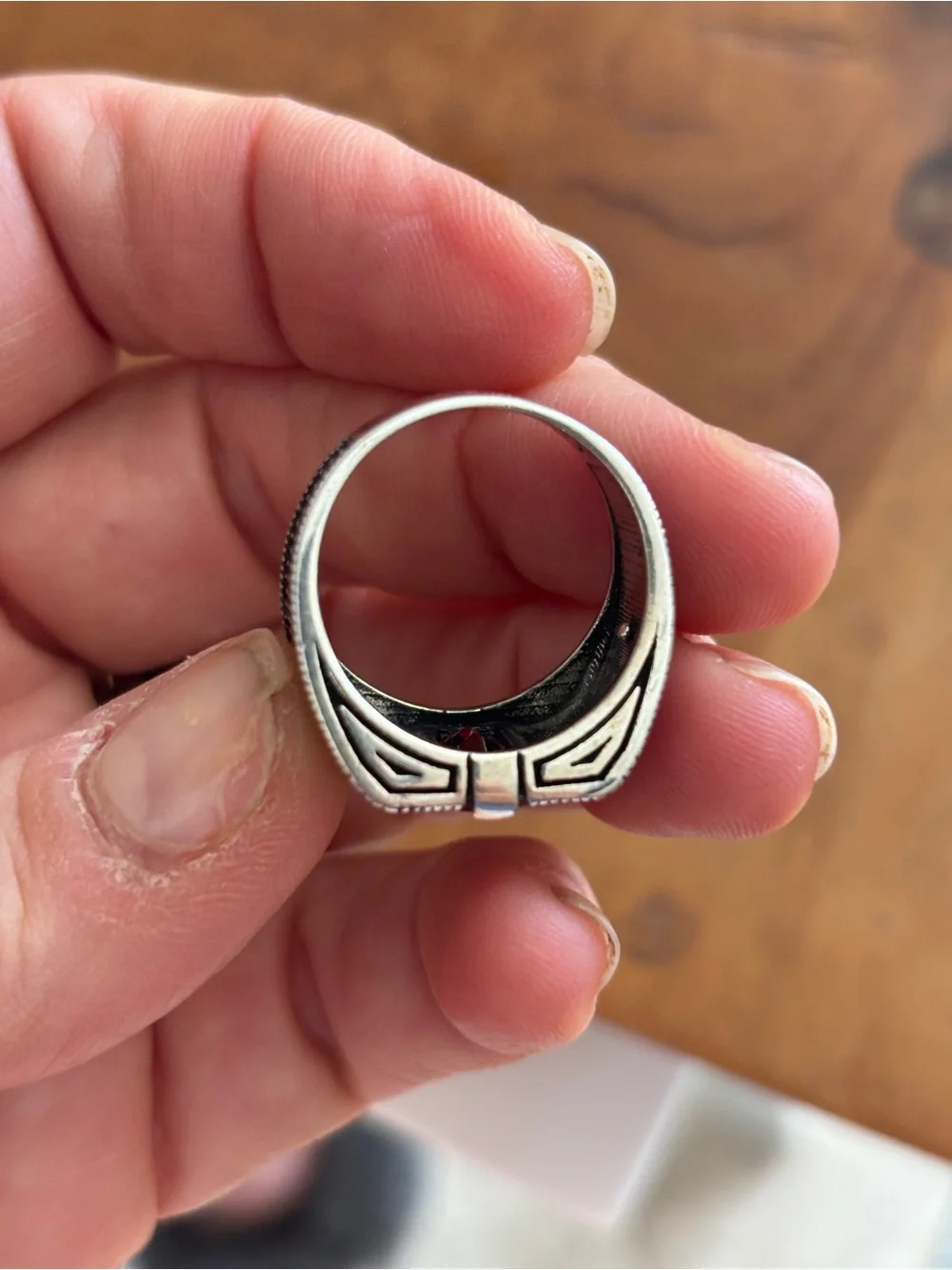 Men's Silver Ring with Rectangular Garnet and marchasite details sz 9